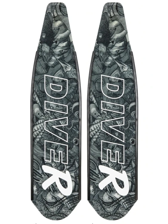 Fins DiveR Freediving Fin Blades - Reef Life Black And White 3 Fins DiveR Freediving Fin Blades - Reef Life Black And White