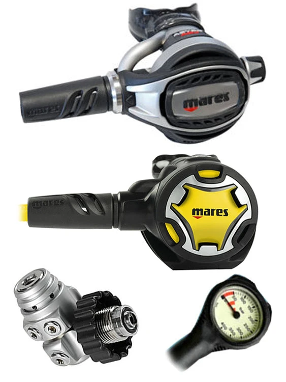 Mares Abyss Adj 62X (DIN Or Yoke) W/ Octopus & Free Termo Gauge 4 Mares Abyss Adj 62X (DIN Or Yoke) W/ Octopus & Free Termo Gauge