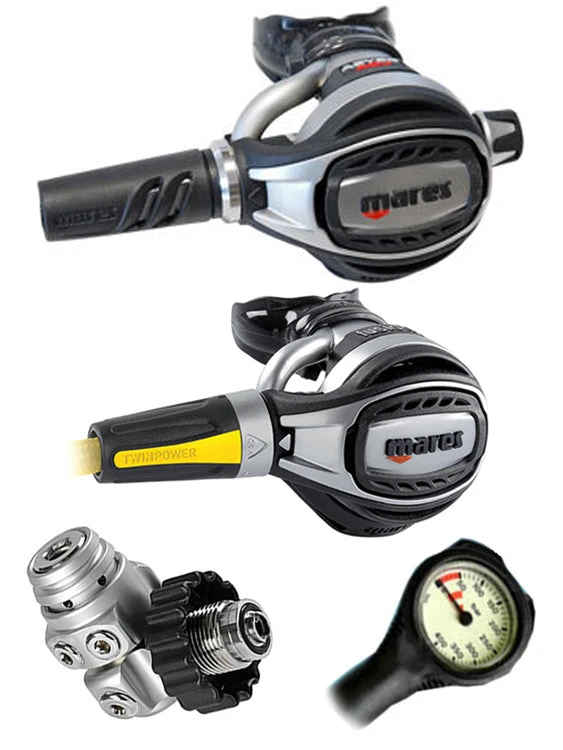 Mares Abyss Adj 62X (DIN Or Yoke) W/ Octopus & Free Termo Gauge 6 Mares Abyss Adj 62X (DIN Or Yoke) W/ Octopus & Free Termo Gauge