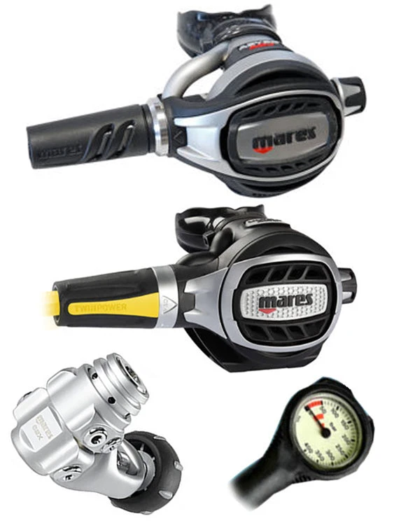 Mares Abyss Adj 62X (DIN Or Yoke) W/ Octopus & Free Termo Gauge 11 Mares Abyss Adj 62X (DIN Or Yoke) W/ Octopus & Free Termo Gauge