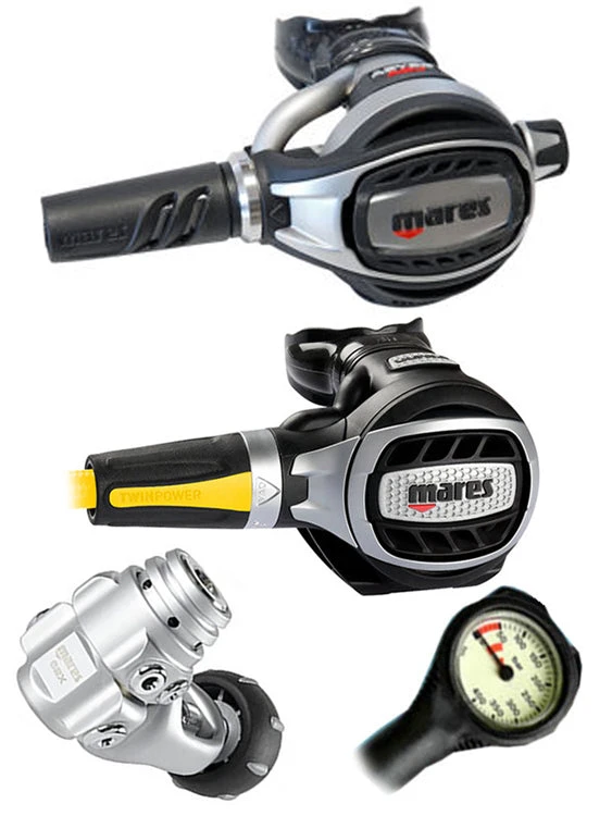 Mares Abyss Adj 62X (DIN Or Yoke) W/ Octopus & Free Termo Gauge 12 Mares Abyss Adj 62X (DIN Or Yoke) W/ Octopus & Free Termo Gauge