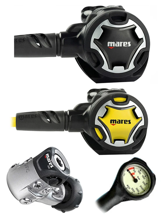 Mares Dual 15X (DIN Or Yoke) W/ Octopus & Free Termo Gauge Regulator Sets 3 Mares Dual 15X (DIN Or Yoke) W/ Octopus & Free Termo Gauge Regulator Sets