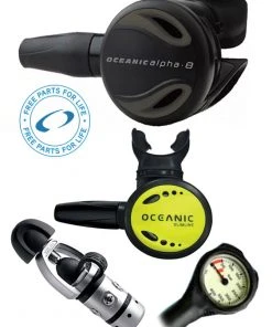 Regulator Sets Oceanic Regulator Set: Alpha 8 / SP5 (DIN Or Yoke) / Alpha 8 Octopus & Free Termo Gauge 9 Regulator Sets Oceanic Regulator Set: Alpha 8 / SP5 (DIN Or Yoke) / Alpha 8 Octopus & Free Termo Gauge