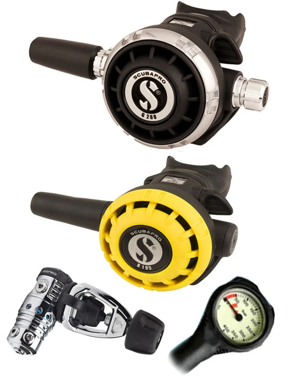 Scubapro Regulator Set: MK25 Evo (DIN Or Yoke) / G260 / Octopus & Free Termo Gauge 4 Scubapro Regulator Set: MK25 Evo (DIN Or Yoke) / G260 / Octopus & Free Termo Gauge