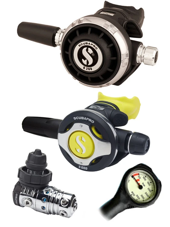 Scubapro Regulator Set: MK25 Evo (DIN Or Yoke) / G260 / Octopus & Free Termo Gauge 10 Scubapro Regulator Set: MK25 Evo (DIN Or Yoke) / G260 / Octopus & Free Termo Gauge