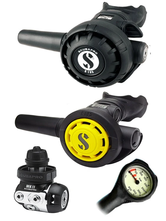 Scubapro Regulator Set: MK11 (DIN Or Yoke) / R195 / R-Series Octopus & Free Termo Gauge 5 Scubapro Regulator Set: MK11 (DIN Or Yoke) / R195 / R-Series Octopus & Free Termo Gauge