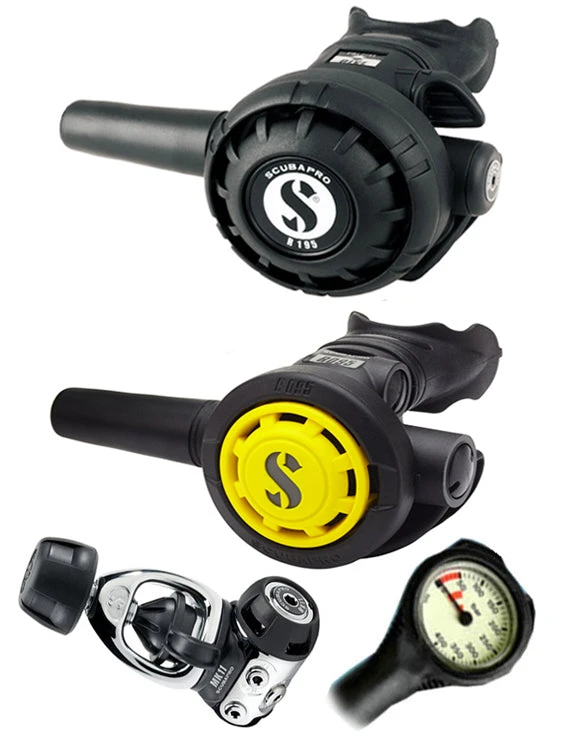 Scubapro Regulator Set: MK11 (DIN Or Yoke) / R195 / R-Series Octopus & Free Termo Gauge 3 Scubapro Regulator Set: MK11 (DIN Or Yoke) / R195 / R-Series Octopus & Free Termo Gauge