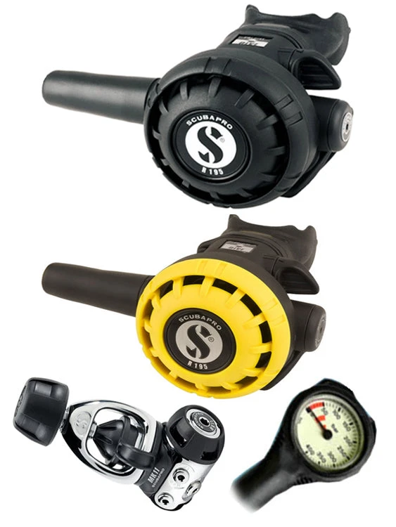 Scubapro Regulator Set: MK11 (DIN Or Yoke) / R195 / R-Series Octopus & Free Termo Gauge 4 Scubapro Regulator Set: MK11 (DIN Or Yoke) / R195 / R-Series Octopus & Free Termo Gauge