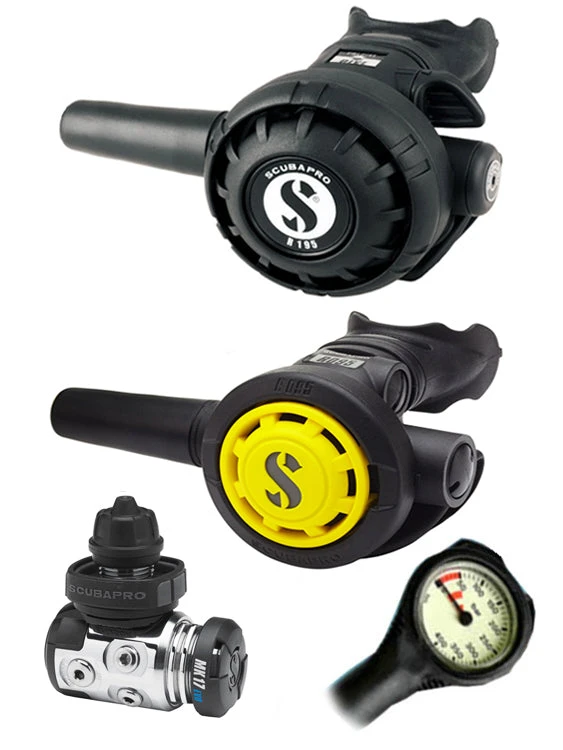 Scubapro Regulator Set: MK17 Evo (DIN Or Yoke) / R195 / R-Series Octopus & Free Termo Gauge 5 Scubapro Regulator Set: MK17 Evo (DIN Or Yoke) / R195 / R-Series Octopus & Free Termo Gauge