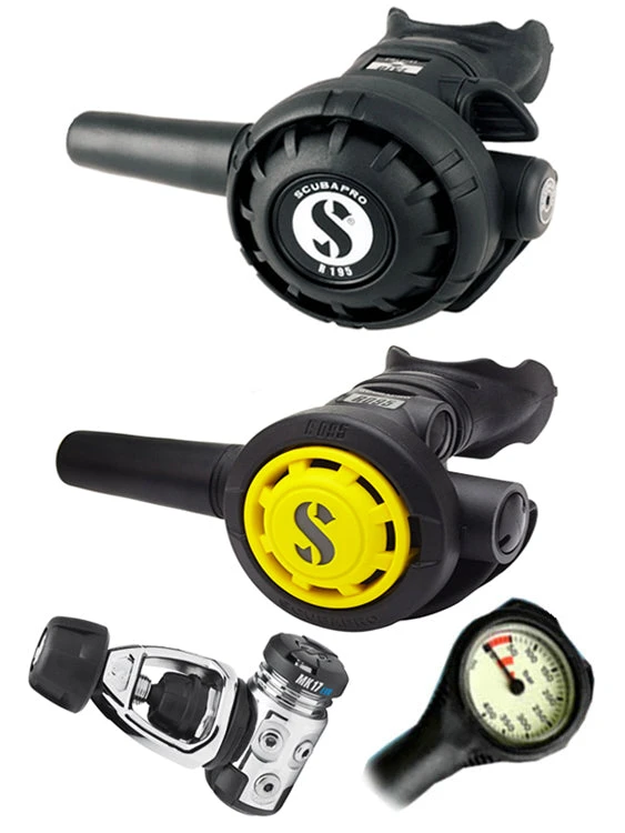 Scubapro Regulator Set: MK17 Evo (DIN Or Yoke) / R195 / R-Series Octopus & Free Termo Gauge 3 Scubapro Regulator Set: MK17 Evo (DIN Or Yoke) / R195 / R-Series Octopus & Free Termo Gauge