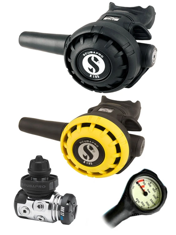 Scubapro Regulator Set: MK17 Evo (DIN Or Yoke) / R195 / R-Series Octopus & Free Termo Gauge 6 Scubapro Regulator Set: MK17 Evo (DIN Or Yoke) / R195 / R-Series Octopus & Free Termo Gauge