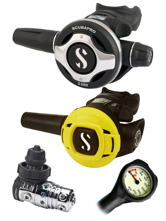 Regulator Sets Scubapro Regulator Set: MK25 Evo (DIN Or Yoke) / S600 / Octopus & Free Termo Gauge 8 Regulator Sets Scubapro Regulator Set: MK25 Evo (DIN Or Yoke) / S600 / Octopus & Free Termo Gauge