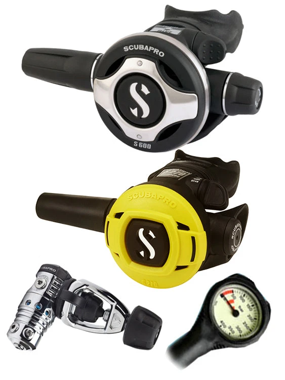 Regulator Sets Scubapro Regulator Set: MK25 Evo (DIN Or Yoke) / S600 / Octopus & Free Termo Gauge 7 Regulator Sets Scubapro Regulator Set: MK25 Evo (DIN Or Yoke) / S600 / Octopus & Free Termo Gauge