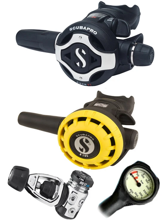 Scubapro Regulator Set: MK17 Evo (DIN Or Yoke) / S620 Ti / Octopus & Free Termo Gauge 4 Scubapro Regulator Set: MK17 Evo (DIN Or Yoke) / S620 Ti / Octopus & Free Termo Gauge