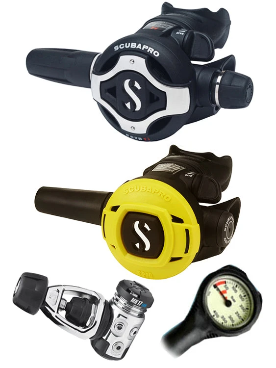 Scubapro Regulator Set: MK17 Evo (DIN Or Yoke) / S620 Ti / Octopus & Free Termo Gauge 7 Scubapro Regulator Set: MK17 Evo (DIN Or Yoke) / S620 Ti / Octopus & Free Termo Gauge