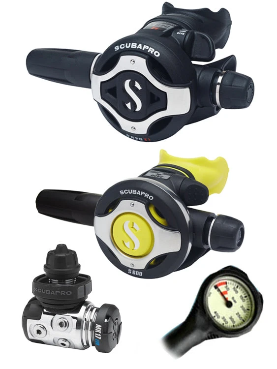 Scubapro Regulator Set: MK17 Evo (DIN Or Yoke) / S620 Ti / Octopus & Free Termo Gauge 10 Scubapro Regulator Set: MK17 Evo (DIN Or Yoke) / S620 Ti / Octopus & Free Termo Gauge